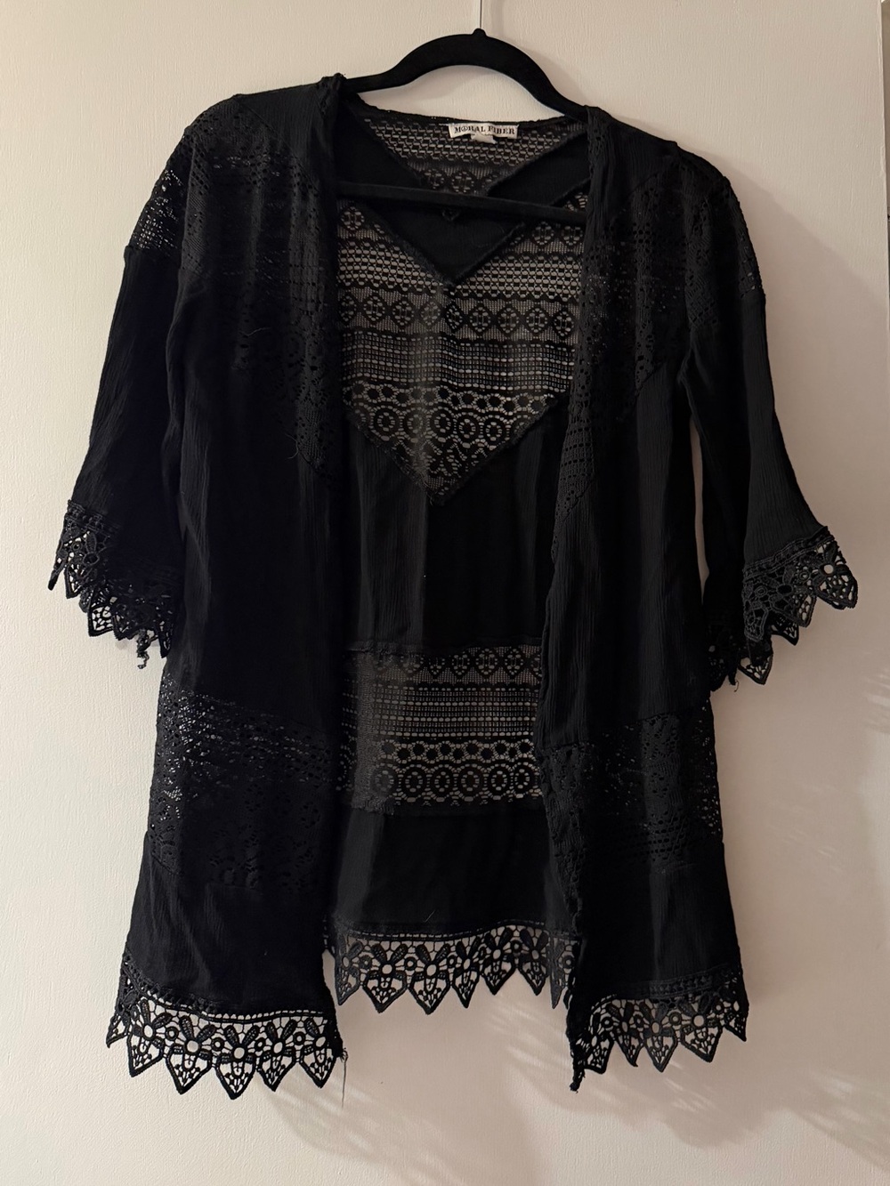 Moral Fiber Black Lace Trim Kimono Top